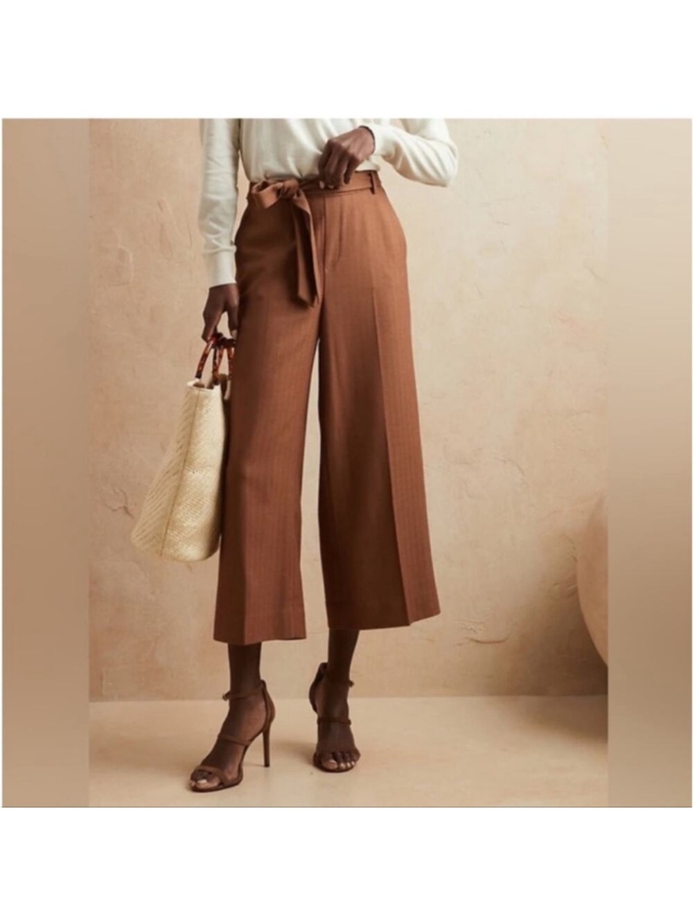 Banana Republic Rowan Wide-Leg Crop Dress Pants Women’s 10 Brown Herringbone